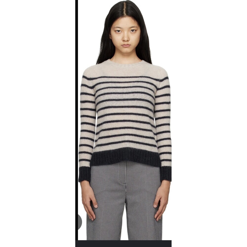 S Max Mara Off-White Alsazia Striped Crewneck Sweater Size M
